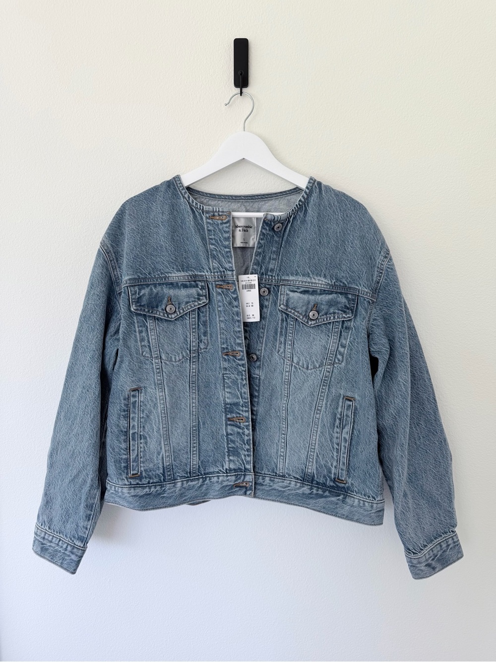 Abercrombie & Fitch Oversize Denim Jacket  Collarless Jean Jacket Size Large NWT